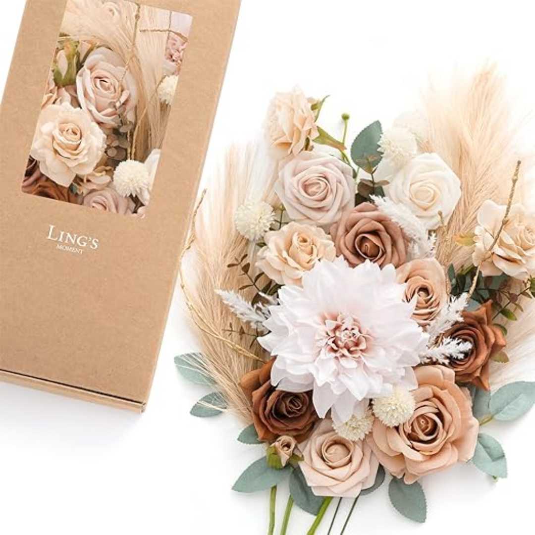 Ling's Moment White & Beige Artificial Flowers Combo Box Set for DIY Wedding Bouquets Centerpieces Arrangements Bridal Shower Decorations.