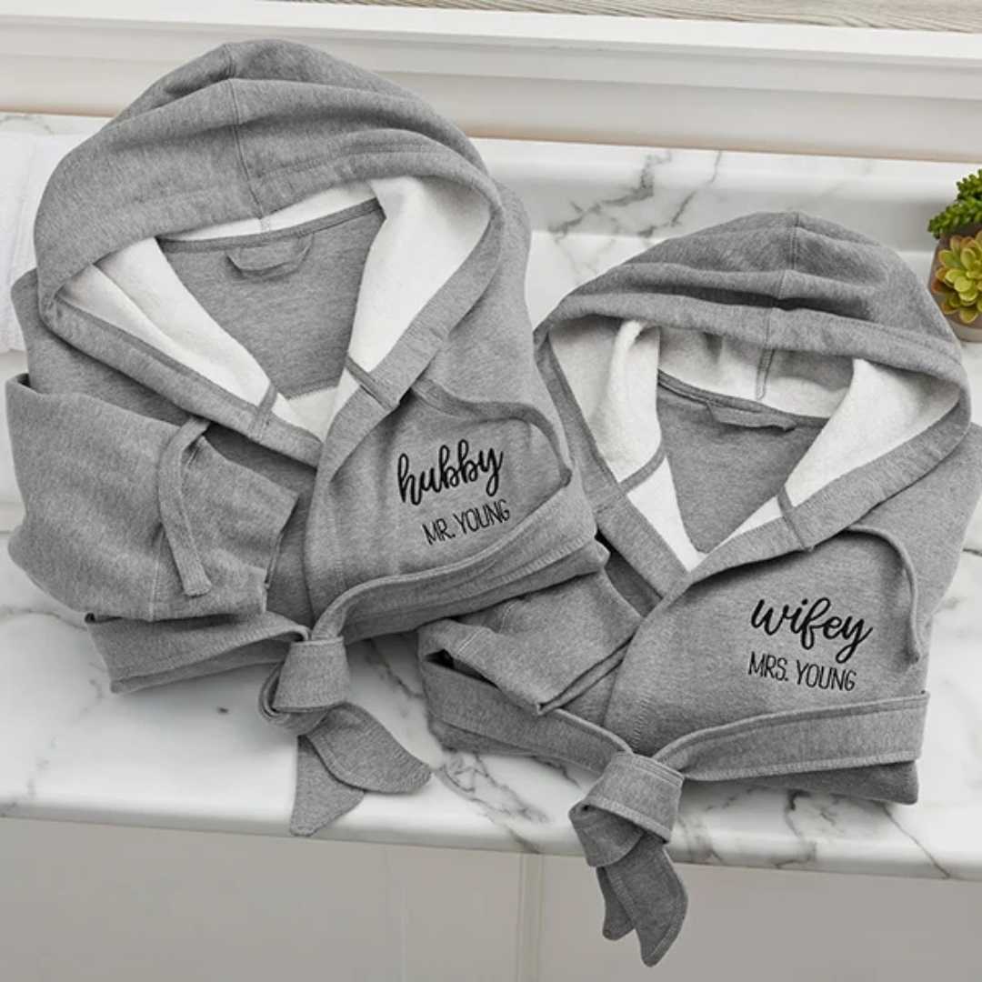 King and Queen Wedding Embroidered Luxury Fleece Robes