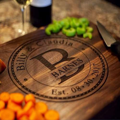 Engraved cutting board with last name for bride